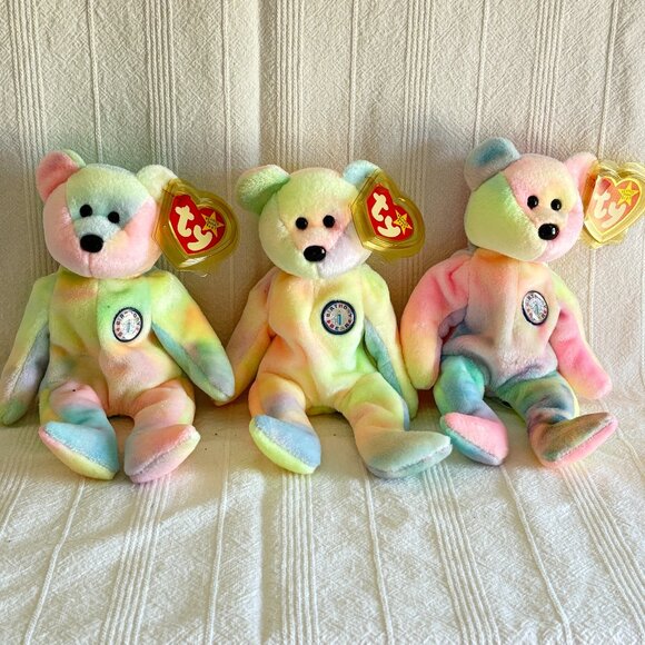 TY Beanie Baby SELL OUT Set of 3 Bears Retired  Birthday - Picture 1 of 3